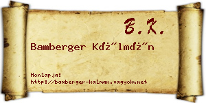 Bamberger Kálmán névjegykártya